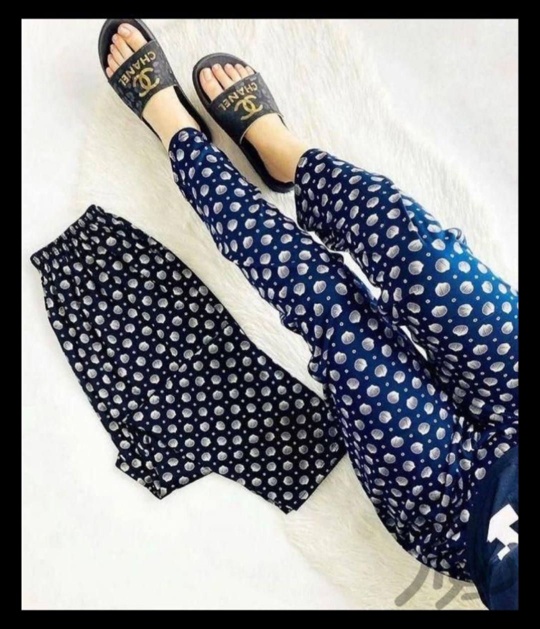 شلوار نخی  زنانه گلدار مشکی و سرمه ای